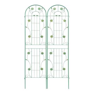 Set di 2 tralicci da giardino in metallo 220x50 cm, antiruggine, per supporto piante rampicanti, recinzione e cancello, colore verde - Product Image 2
