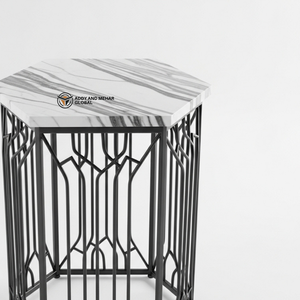 Taburete Metálico Hexagonal Industrial Personalizado al por Mayor con Superficie de Mármol, Mesa Auxiliar con Estructura de Hierro con Recubrimiento en Polvo Premium, Duradero para Dormitorio - Product Image 2