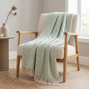 Plaid décoratif en coton tissé Chevron vert menthe de qualité supérieure pour canapé, textile de maison moderne B2B - Product Image 1