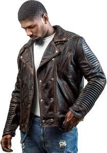 <b>MEN'S</b> PREMIUM VINTAGE <b>LEATHER</b> BIKER <b>JACKET</b> PADDED SLIM FIT MOTORCYCLE FASHION OUTERWEAR ZIP FRONT DISTRESSED DESIGN - Product Image 3