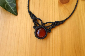 Handmade Black Hemp <b>Rope</b> Pendant Necklace with Red Agate Stone Vintage Style Unisex Jewelry for Everyday Wearing - Product Image 3