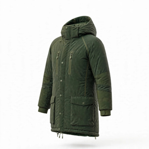 Veste matelassée à capuche pour homme, couleur olive, manches longues, imperméable, couleur unie, polyester, hiver, décontractée, épaisse, fermeture éclair - Product Image 6