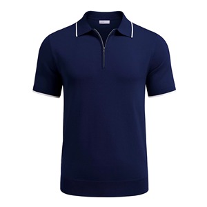 Polo homme manches courtes de haute qualité, col zippé, style décontracté, couleur unie, coupe classique, tricoté, prix abordable - Product Image 1