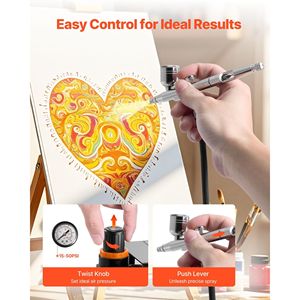 Kit Aerografo 1/6 HP con Aerografo Professionale a Doppia Azione e 3 Punte, Tubo e 1 Compressore per Vernice Acrilica, Aerografi Professionali - Product Image 4