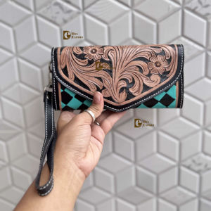 Cartera de Cuero Genuino Hecha a Mano de Lujo con Diseño de Cuadros Elegantes, Estuche para Teléfono Tipo Clutch, Multiusos para Mujer - Product Image 1