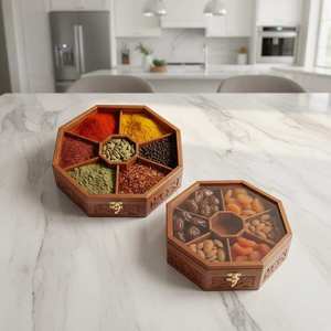 Premium Wooden Masala Organizer <b>Box</b> with Sectioned Interior and Hinged Lid for Spices <b>Herbs</b> Seasonings and Kitchen Storage - Product Image 2