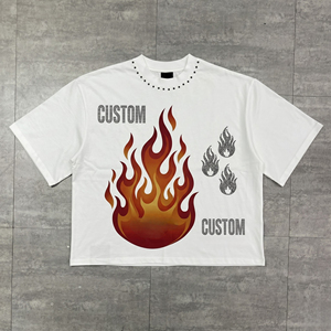 Custom <b>Flame</b> Print Oversized Men's T-<b>Shirt</b> Short Sleeve O-Neck Street Style Jersey Cotton White - Product Image 2