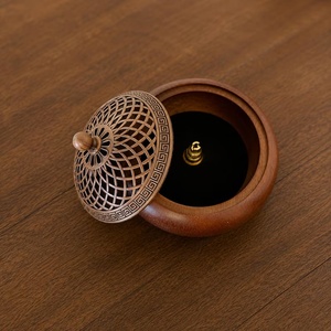 Carved Timber Smudge <b>Bowl</b> Sandalwood Incense Burner With Bronze Lattice Lid <b>Chinese</b> Aromatic Censer For Indoor Use All-Season - Product Image 2