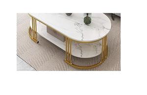 Table basse moderne robuste et écologique pour salon avec structure en métal et plateau aspect faux marbre - Product Image 5