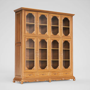 Bibliothèque antique romantique sculptée de style français en teck, durable, éco-responsable, confortable et élégante, 8 portes, 4 tiroirs, pour salon - Product Image 2