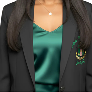 Black AKA Traditional Crest Blazer Women's Tailored Notch Lapel Formal Business Jacket with Embroidered Crest - Product Image 6