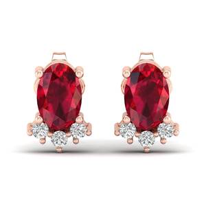 Boucles d'oreilles REYES faites à la main en or massif 14 carats, certifiées GRA, avec moissanite, fermoir à vis, coupe ovale, 1 carat, pierres précieuses rubis, pour femmes - Product Image 2