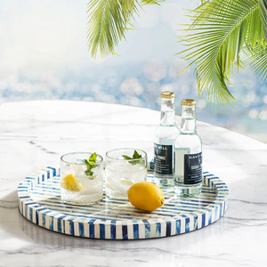 Plateau rond multifonctionnel en os incrusté, objet décoratif pour fêtes, restaurants et hôtels - Product Image 1