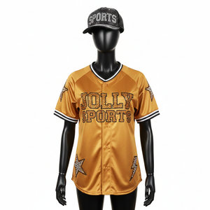 Women Baseball Jersey High Quality Polyester Satin Fabric GSM <b>Gold</b> Tone Panel Design Custom Logo Women Cotton Baseball Jersey - Product Image 1
