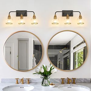 23-Inch Modern 3-<b>Light</b> Vanity <b>Wall</b> <b>Sconce</b> Black Gold Bathroom <b>Light</b> Fixture with Clear Glass Shades Industrial LED Compatible - Product Image 3