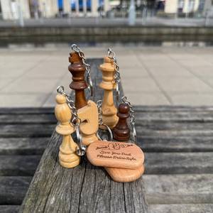 <b>Personalized</b> Wood Chess Piece <b>Keychain</b>: Handmade Gamer Gift Keyring - Product Image 1