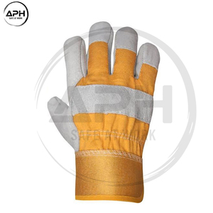 Gants de travail en cuir croûte premium, paume renforcée, dos en toile orange, patch de pouce, manchette longue, gants utilitaires robustes pour manutention intensive - Product Image 5