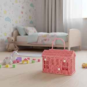 Pink rattan house shape <b>handbag</b> bags for girls <b>small</b> house-shaped basket toys best children gift bag - Product Image 4