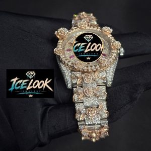 ICE LOOK นาฬิกาข้อมือสแตนเลสสตีลสุดหรูสำหรับผู้หญิง หน้าปัดทรงกลมขนาด 38 มม. ระบบควอตซ์แบบอนาล็อก พร้อมคริสตัลแซฟไฟร์และตัวล็อคแบบพับได้ - Product Image 3