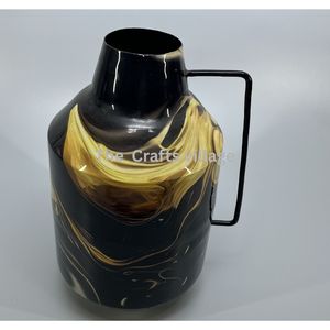 Vase en métal noir élégant fait à la main avec un motif en spirale dorée, vase à fleurs décoratif moderne pour table, décoration élégante pour la maison, centre de table - Product Image 6