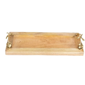 Elegante Bandeja de Madera con Asas con Detalles Florales Dorados, Accesorio para Hotel, Perfecta para Servir Bocadillos y Galletas al Mejor Precio - Product Image 1