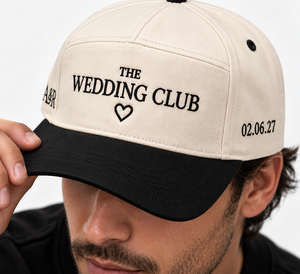 Nouvelle Casquette de Mariage Personnalisée à Cinq Panneaux, Visière Noire, Couronne Ivoire, Broderie, en Sergé de Coton Premium, Cadeau pour Marié, Chapeau de Club de Mariage - Product Image 6