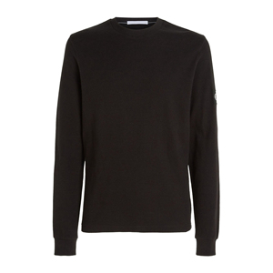 Camiseta de Punto de Manga Larga para Hombre, Cuello Redondo, Color Negro, Corte Regular, Color Sólido, Uso Casual, Logotipo en la Manga Izquierda - Product Image 4