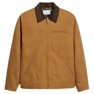 Men's Brown Canvas Hooded Collar Shirt Jacket <b>Covered</b> <b>Button</b> Closure Breathable 100% Cotton Winter Streetwear Regular Fit - Product Image 1
