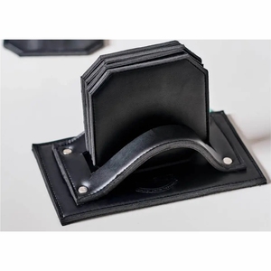 Luxury PU Leather <b>Coaster</b> Set with Holder 6pcs Waterproof <b>Heat</b> Resistant Round Faux Leather Drink <b>Coasters</b> for Home Office Bar - Product Image 4