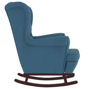 Fauteuil à bascule en bois massif avec dossier haut en velours bleu pour salon - Product Image 4