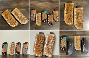 Hot Sale <b>Belt</b> Carry knife Sheath Hand Tooled Leather Wholesale Outdoor Camping Activity Genuine Leather Knife Holder <b>Pouch</b> - Product Image 3