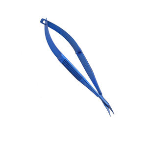 Micro-ciseaux chirurgicaux à lame incurvée en forme de baïonnette, 245 mm (5,58 po), instruments neurochirurgicaux, par Blush Surgical - Product Image 1