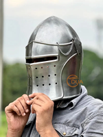 Authentique Casque Barbute Médiéval Renaissance en Fer Poli Calibre 18 avec Visière Détachable, Armure Historique Fonctionnelle pour Noël