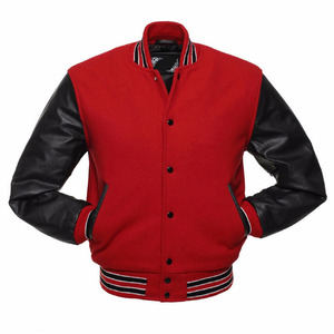 <b>Men's</b> Navy Blue Varsity <b>Jacket</b> Cream <b>Leather</b> Sleeves Mandarin Collar Single Button Closure Winter Wear 100% Wool Reversible - Product Image 6