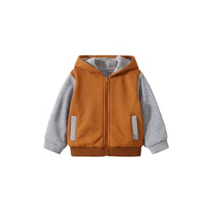 Unisex Hooded Sweatshirt <b>Orange</b> Gray Sleeve <b>Fleece</b> Casual Solid Color Pocket Front Autumn Wear Regular Fit - Product Image 1