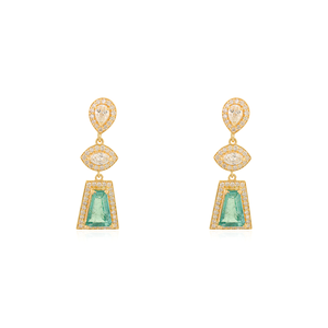 18K Gold Emerald and Diamond Geometric Drop <b>Earrings</b> - Product Image 2