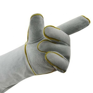 Guantes de trabajo de soldadura resistentes al calor de 40 cm para hombre, Tig Mig, gris, piel de vaca, cuero dividido, talla XL, goma impermeable - Product Image 3