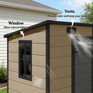 Casetta porta attrezzi in plastica marrone chiaro per ripostiglio o giardino - Product Image 4