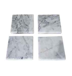 Ensemble de quatre sous-verres en marbre gris et blanc, faits à la main, sous-verres en pierre, décoration contemporaine pour la maison - Product Image 3
