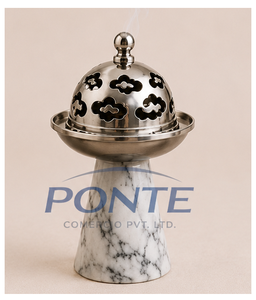 Natural White Marble Incense Burner with Laser-Cut Metal Lid Traditional Arabic Bakhoor Censer And Loban Burner For Home <b>Decor</b> - Product Image 1