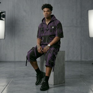 Conjunto Deportivo Unisex de 2 Piezas, Chaqueta con Capucha y Bolsillos, Diseño Color Block Morado y Negro, para Todas las Temporadas, Corte Regular - Product Image 4
