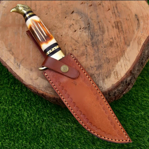 Couteau artisanal sur mesure en acier Damas, manche de 13 pouces en os avec entretoises en laiton et entretoises en bois Pakka - Product Image 5