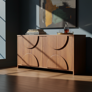 Aparador de Madera Moderno Semicircular con Panel de Media Luna, Mueble de Almacenamiento de Madera con Panel de Arco de 4 Puertas, Diseño de Arco Moderno - Product Image 3