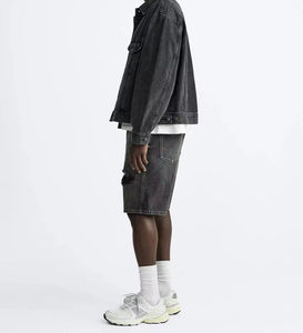 Pantalones Cortos Cargo de Mezclilla Transpirables para Hombre, Estilo Urbano, con Botones, Bolsillos de Lona Sostenible, Tejidos y Bordados, Color Oscuro - Product Image 4