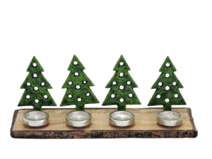 Porte-bougie décoratif en aluminium vert pour sapin de Noël avec base en bois, centre de table festif - Product Image 5