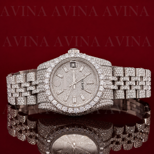 Montre Homme de Luxe Personnalisée à Quartz avec Moissanite, Cadran en Verre Acier Inoxydable 41MM, Affichage Analogique de la Date, Bracelet 20mm, Montre Habillée - Product Image 5