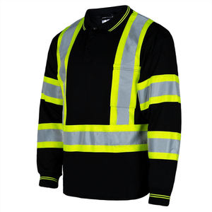 เสื้อโปโลแขนยาวสีดำแบบยูนิเซ็กซ์สำหรับงานที่ต้องการการมองเห็นสูง พร้อมแถบสะท้อนแสง ผลิตจากผ้าฝ้าย กันลมและป้องกันอันตราย - Product Image 1