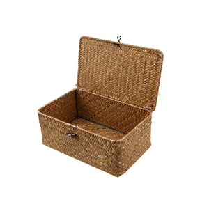 Modern Eco-Friendly Wicker Storage <b>Basket</b> Box Lid <b>Rectangular</b> Woven Shelf Vietchoice Multifunction Natural - Product Image 3