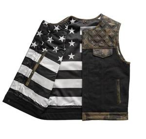 <b>Men's</b> Real <b>Leather</b> Motorcycle Vest Camouflage Pattern Stand Collar Windproof Biker <b>Jacket</b> With Pockets And Belt Closure - Product Image 2