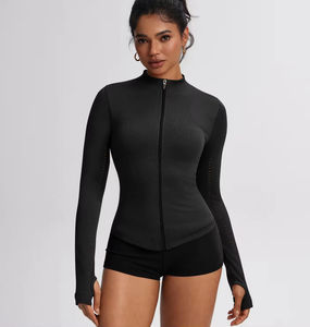 Vêtements de fitness pour femmes, hauts de yoga sans couture, couleurs unies, manches longues, crop tops de sport, ensembles de yoga respirants et à séchage rapide - Product Image 2
